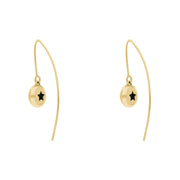 9ct Yellow Gold Whitby Jet Star Disc Drop Earrings, E1371.
