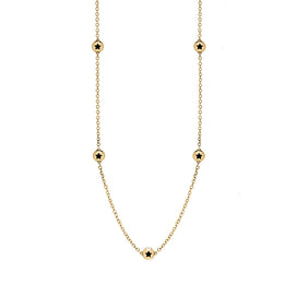 9ct Yellow Gold Whitby Jet Star Link Disc Chain Necklace, N744.