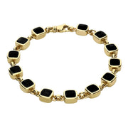 9ct Yellow Gold Whitby Jet Square Cushion Bracelet B538