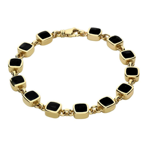 9ct Yellow Gold Whitby Jet Square Cushion Bracelet B538