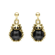 9ct Yellow Gold Whitby Jet Tiny Hedgehog Drop Earrings