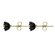 9ct Yellow Gold Whitby Jet Tiny Petal Stud Earrings E1325