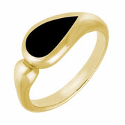 9ct Yellow Gold Whitby Jet Toscana Offset Teardrop Ring. R514.