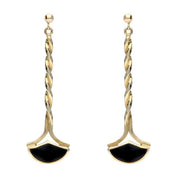 9ct Yellow Gold Whitby Jet Twisted Drop Earrings, E122.