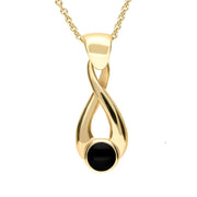 9ct Yellow Gold Whitby Jet Twisted Loop Necklace. P088. 