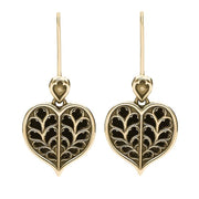 9ct Yellow Gold Whitby Jet York Minster Heart Hook Earrings. E2385.
