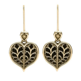 9ct Yellow Gold Whitby Jet York Minster Heart Hook Earrings. E2385.
