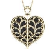 9ct Yellow Gold Whitby Jet York Minster Medium Heart Necklace. P3252.