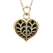 9ct Yellow Gold Whitby Jet York Minster Small Heart Necklace. P3251.