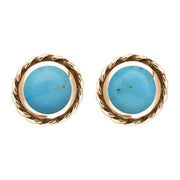 9ct Rose Gold Turquoise Round Twist Edge Stud Earrings. E134.