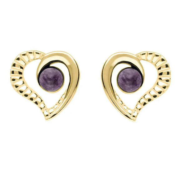 9ct Yellow Gold Blue John Ridged Heart Two Piece Set. S021