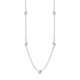 9ct White Gold Turquoise Cross Link Disc Chain Necklace, N748.