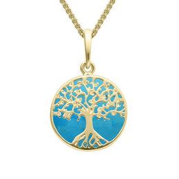 9ct Yellow Gold Turquoise Small Round Tree Of Life Necklace P3339