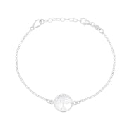 Sterling Silver Bauxite Round Tree of Life Chain Bracelet