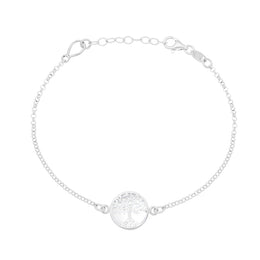 Sterling Silver Bauxite Round Tree of Life Chain Bracelet