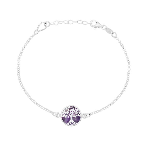 Sterling Silver Blue John Round Tree of Life Chain Bracelet