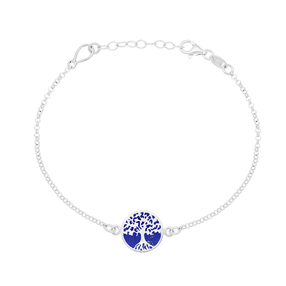 Sterling Silver Lapis Lazuli Round Tree of Life Chain Bracelet