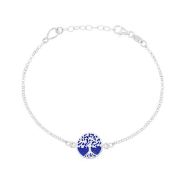 Sterling Silver Lapis Lazuli Round Tree of Life Chain Bracelet