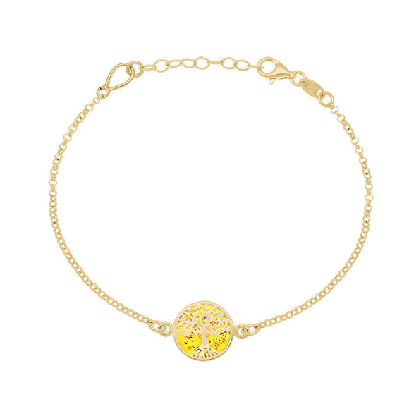9ct Yellow Gold Amber Round Tree of Life Chain Bracelet