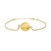 9ct Yellow Gold Amber Round Tree of Life Chain Bracelet
