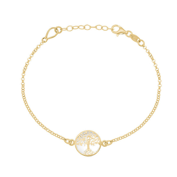 9ct Yellow Gold Bauxite Round Tree of Life Chain Bracelet
