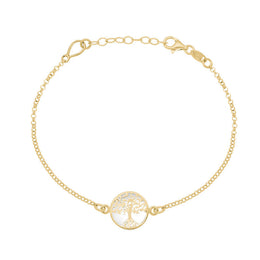 9ct Yellow Gold Bauxite Round Tree of Life Chain Bracelet