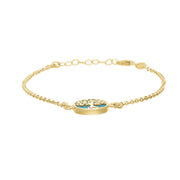9ct Yellow Gold Turquoise Round Tree of Life Chain Bracelet