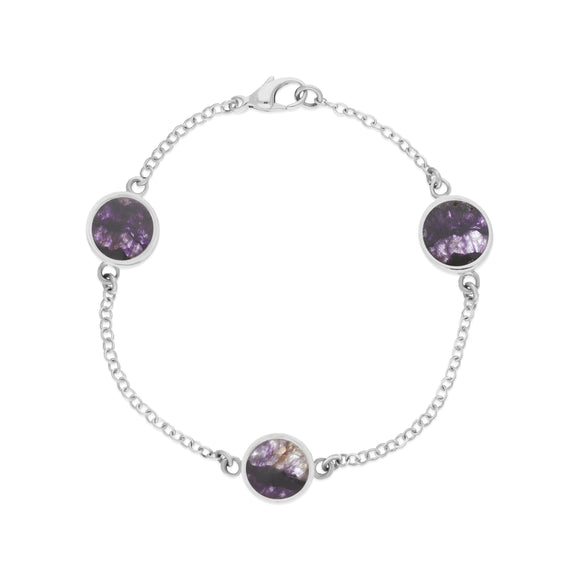 Sterling Silver 10mm Blue John Three Flower Burst Chatsworth Décor Bracelet