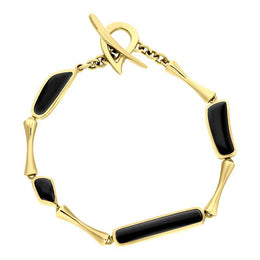 9ct Yellow Gold Whitby Jet Four Stone Organic Pear T Bar Bracelet, B472.