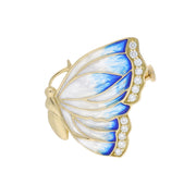 18ct Yellow Gold Blue & Grey Enamel with Diamond Butterfly Wing Brooch