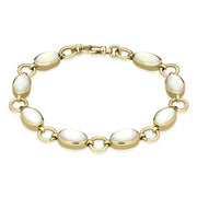 00084171 9ct Yellow Gold White Mother of Pearl Eight Stone Round Ring Bracelet, B190.