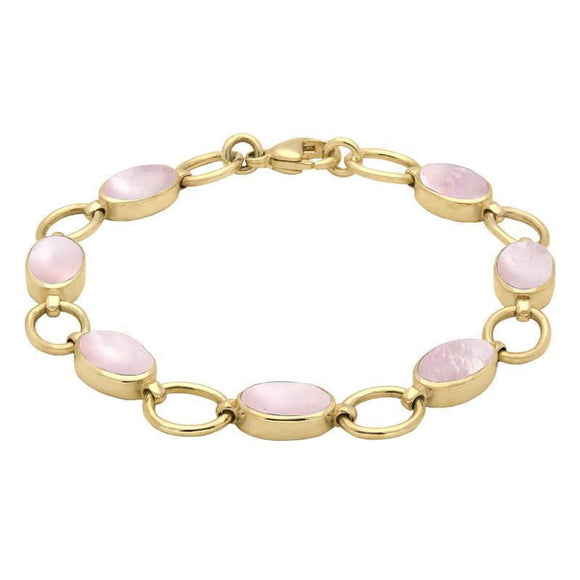 78101816  9ct Yellow Gold Pink Mother of Pearl Oval Ring Bracelet, B185. 