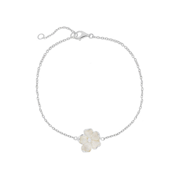 Sterling Silver White Enamel Diamond Flower Bracelet