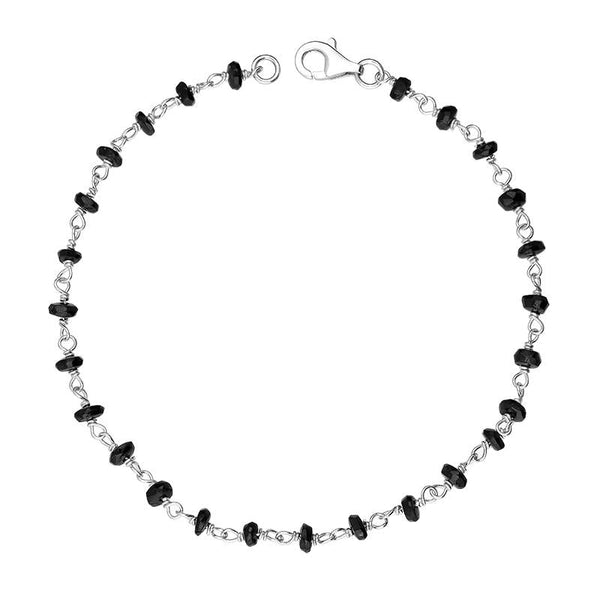 Sterling Silver Whitby Jet Bead Chain Bracelet. B945.