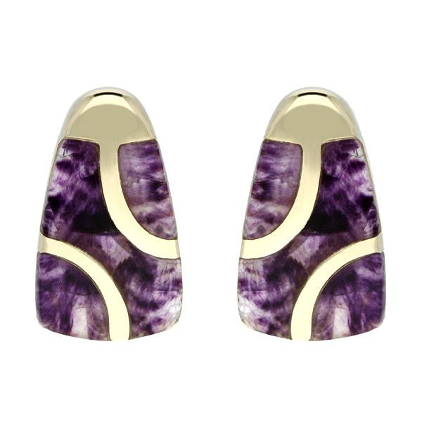 Blue John Curve 3 Stone 9ct Yellow Gold Stud Earrings. E803.