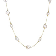 00177906 18ct Yellow Gold Eleven Stone White Pearl Cable Chain Necklace, N1056.