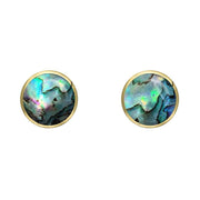 C W Sellors 9ct Yellow Gold Abalone 5mm Classic Small Round Stud Earrings, E002.