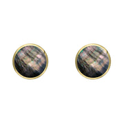 C W Sellors 9ct Yellow Gold Dark Mother of Pearl 5mm Classic Small Round Stud Earrings, E002.