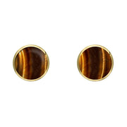 C W Sellors 9ct Yellow Gold Tigers Eye 5mm Classic Small Round Stud Earrings, E002.