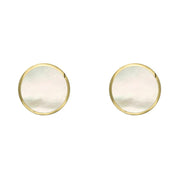 C W Sellors 9ct Yellow Gold White Mother of Pearl 5mm Classic Small Round Stud Earrings, E002.