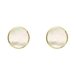 C W Sellors 9ct Yellow Gold White Mother of Pearl 5mm Classic Small Round Stud Earrings, E002.