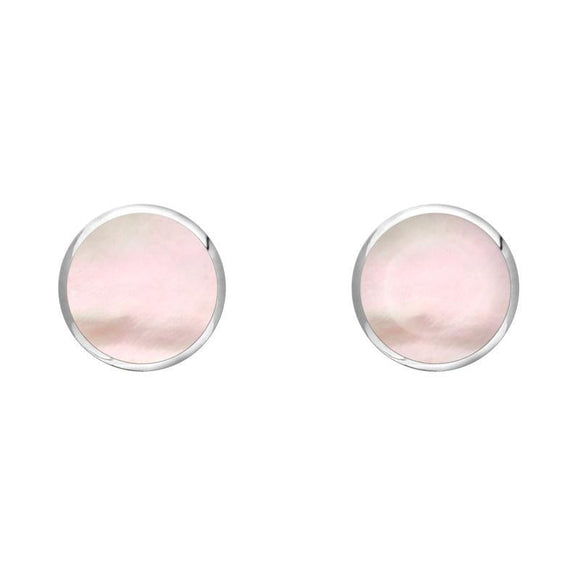 C W Sellors Sterling Silver Pink Mother of Pearl 5mm Classic Small Round Stud Earrings, E002.
