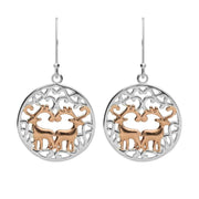 Sterling Silver Rose Gold Round Pierced Reindeer Earrings E2235