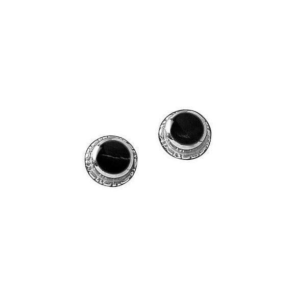 Sterling Silver Whitby Jet Small Circle Rope Edge Stud Earrings. E137.