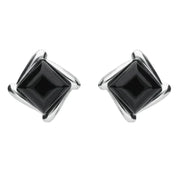 Sterling Silver Whitby Jet Square Wave Stud Earrings, E2175.
