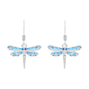 Sterling Silver Blue Enamel Dragonfly Hook Earrings