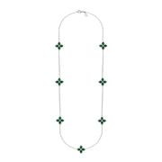 18ct White Gold Malachite Eden Long Marquise Flower Necklace
