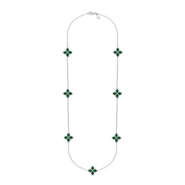 18ct White Gold Malachite Eden Long Marquise Flower Necklace