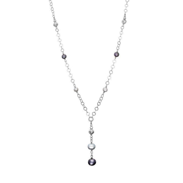 00095668 Sterling Silver Black Grey Pearl Ten Stone Bead Drop Necklace, N818.