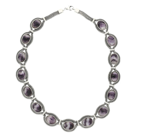 Sterling Silver Blue John Foxtail Oval Fifteen Stone Necklace. N962.